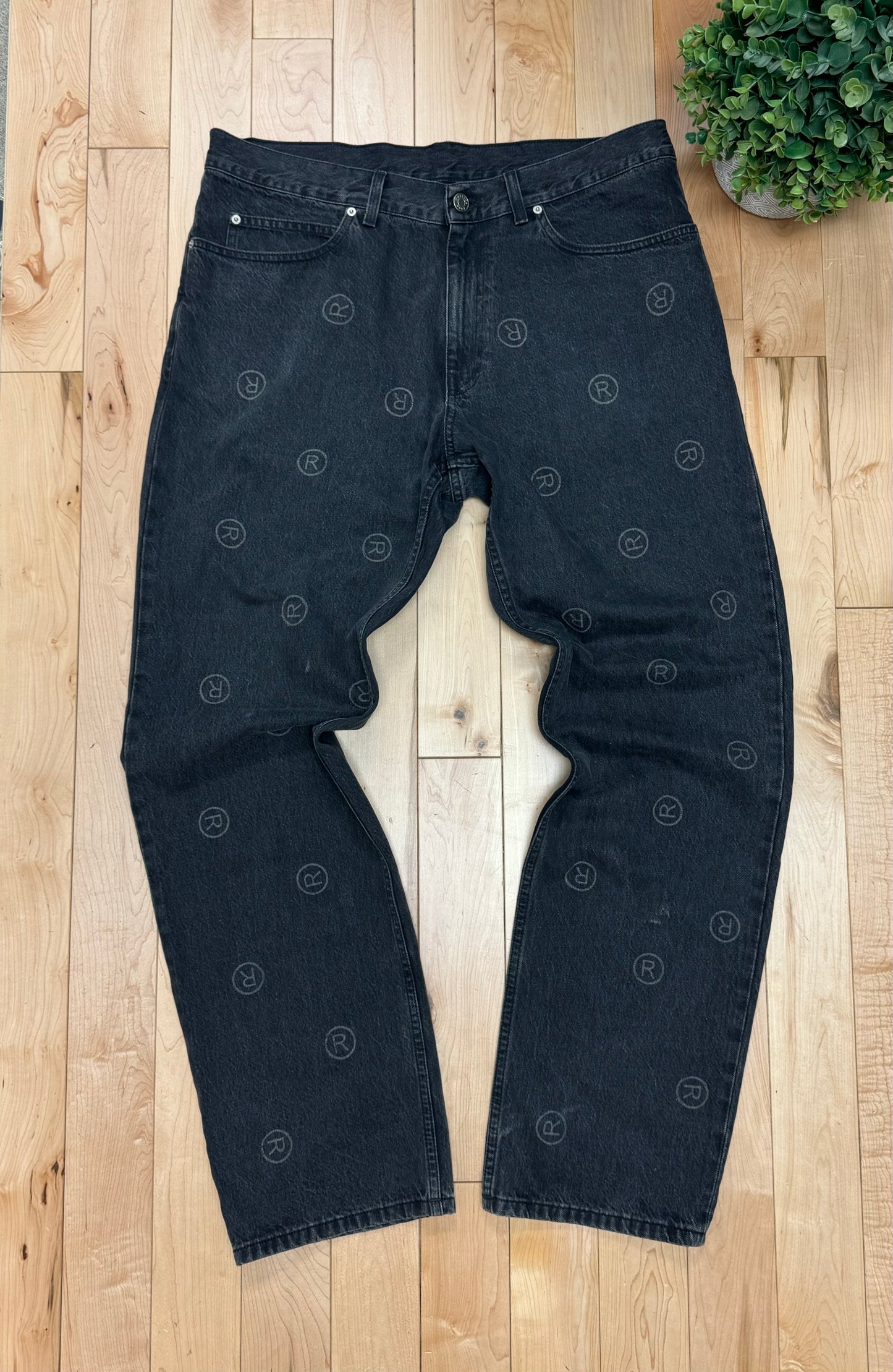 Martine Rose ‘R’ Logo Washed Black Wide Cut Denim