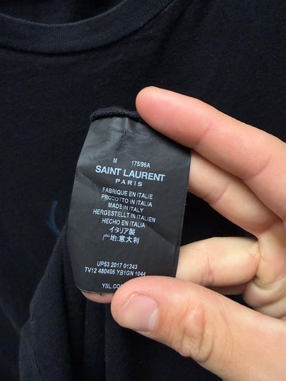 2017 Saint Laurent Blue Cursive Logo T-Shirt