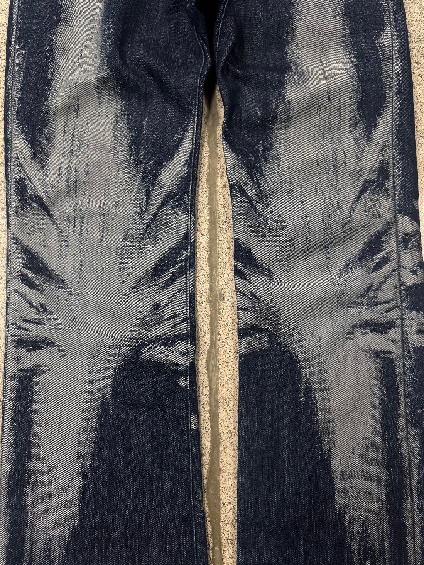 Issey Miyake ‘A.P.O.C.’ Digital Distressed Flared Jeans