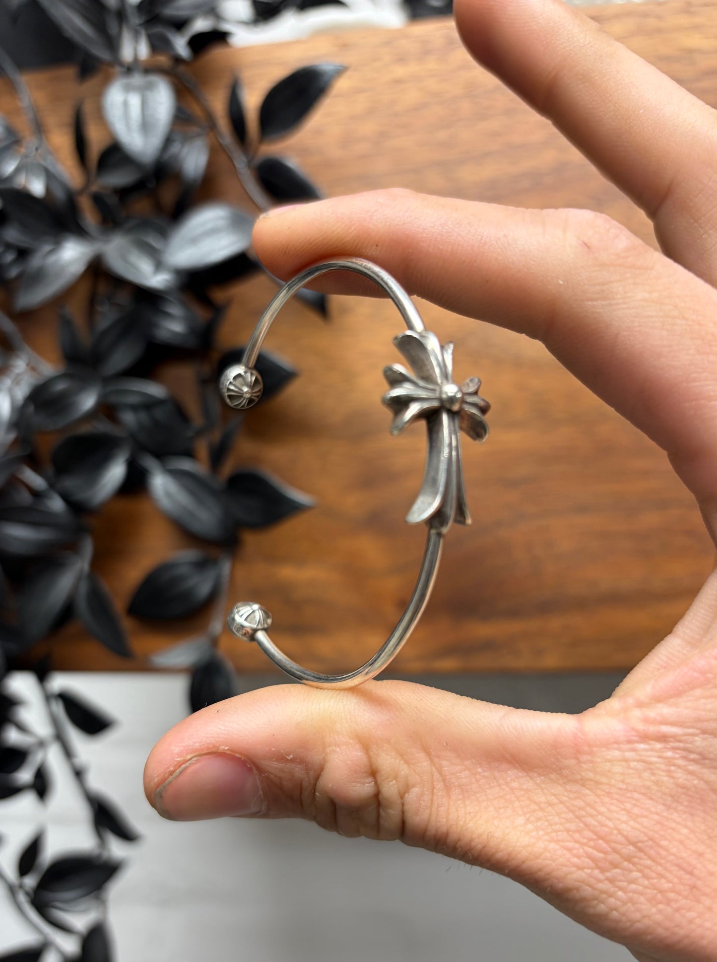 Chrome Hearts ‘Tiny Cross’ 925 Silver Bangle Bracelet