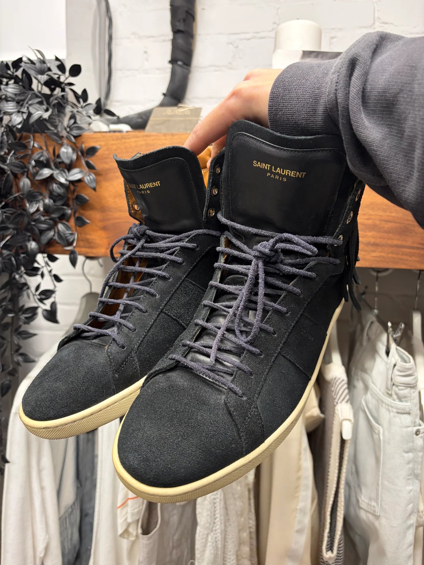 Saint Laurent SL/18H Fringed Black Suede High Top Sneakers