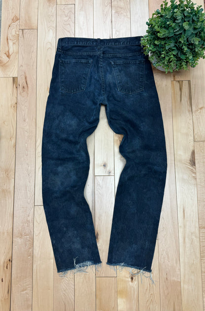 Helmut Lang ‘Raw Hem’ Bootcut Indigo Blue Denim.