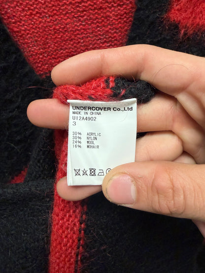 Undercover ‘Mohair Shag’ Black/Red Striped Knit Cardigan