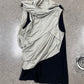 AW2022 Rick Owens ‘Strobe’ Layered Cotton Pearl/Black Sleeveless Top