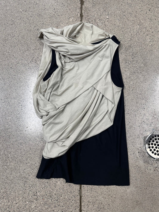 AW2022 Rick Owens ‘Strobe’ Layered Cotton Pearl/Black Sleeveless Top