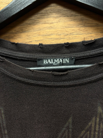 AW2017 Balmain Brown 'Metal
Logo' Distressed T-Shirts