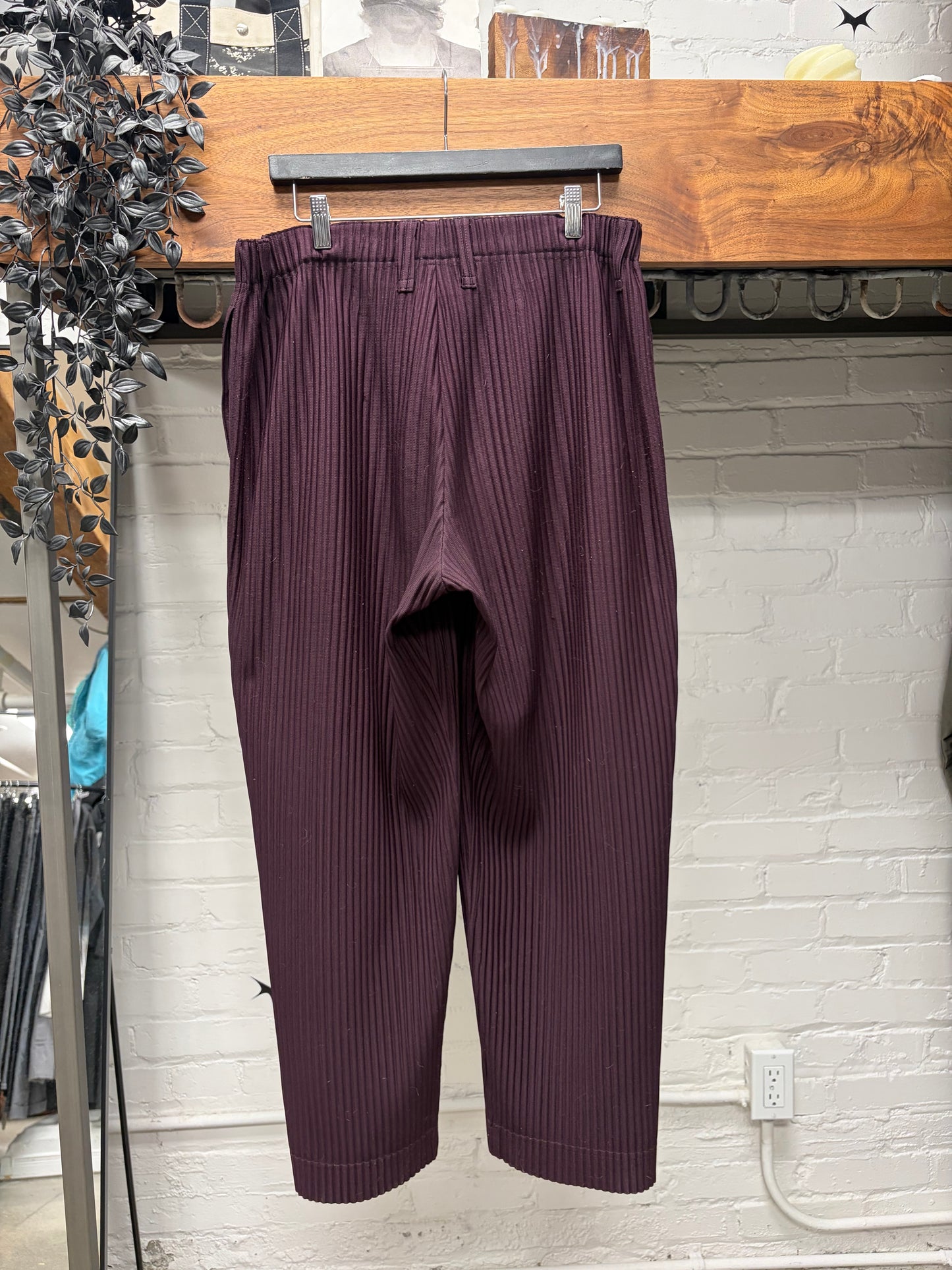 Issey Miyake Homme Plisse Pleated Burgundy Wide Leg Pants