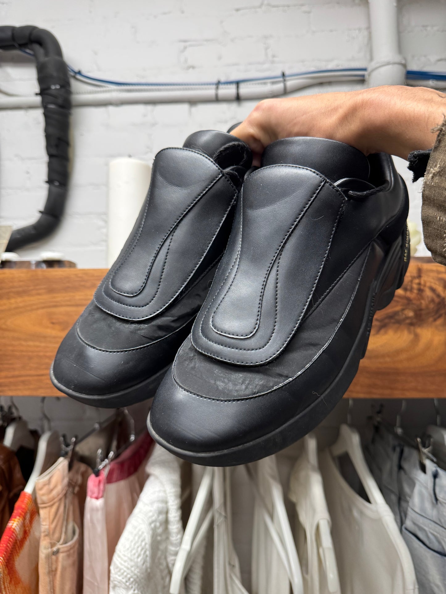 Raf Simons ‘Cyclone’ Triple Black Leather Low Top Sneakers