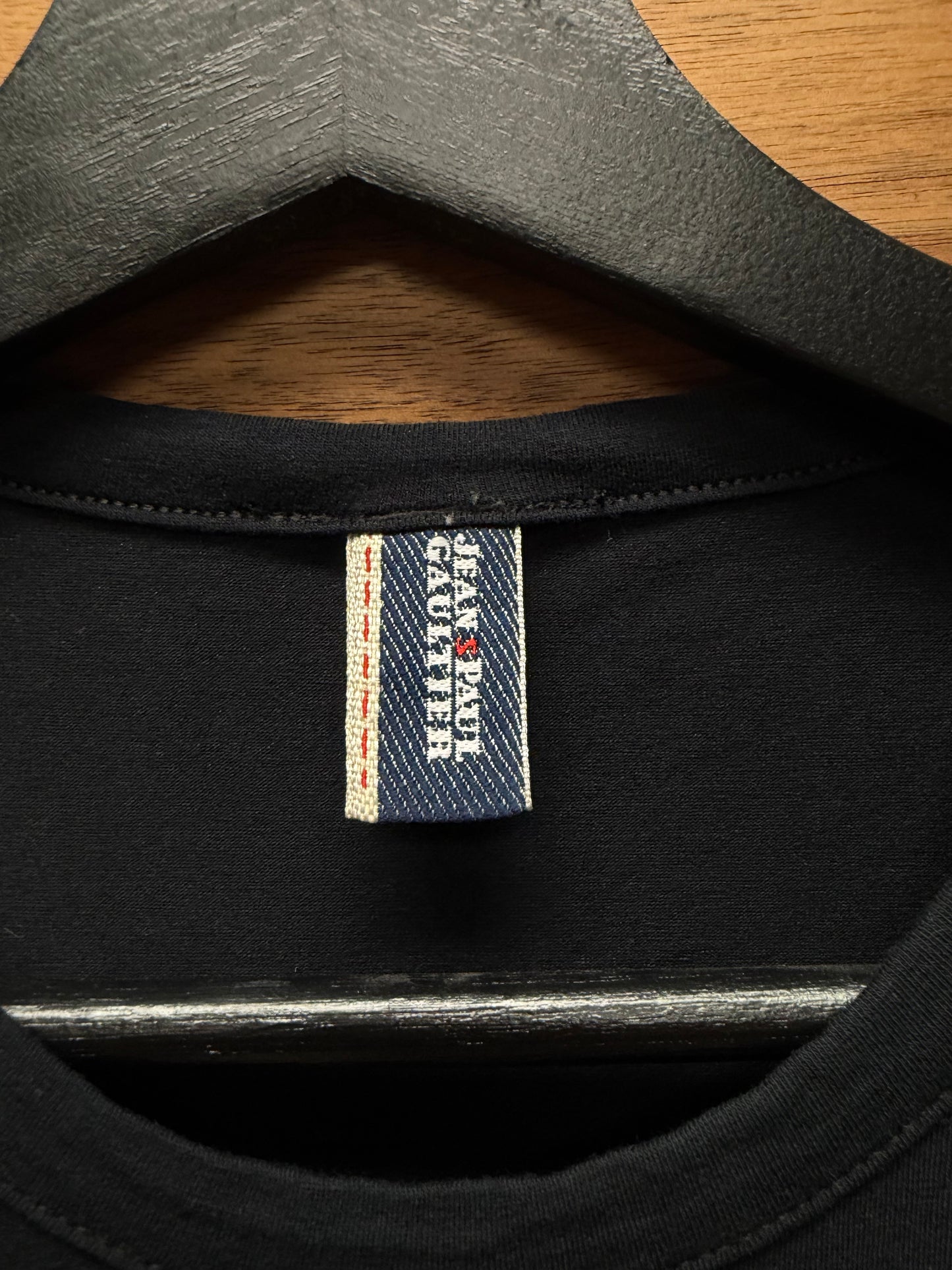 Vintage Jean Paul Gaultier Studded Chest Logo Black Cotton T-Shirt
