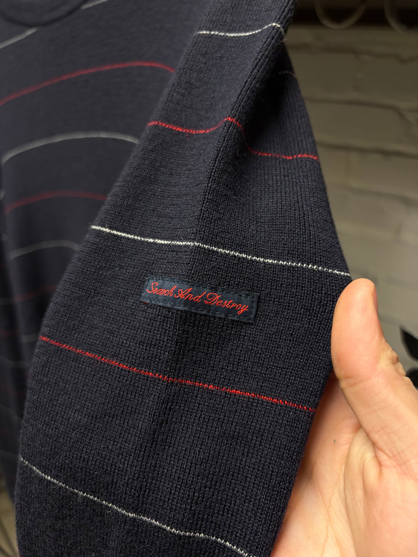 AW2001 Raf Simons ‘Riot Riot Riot’ Merino Wool Striped Knit Sweater