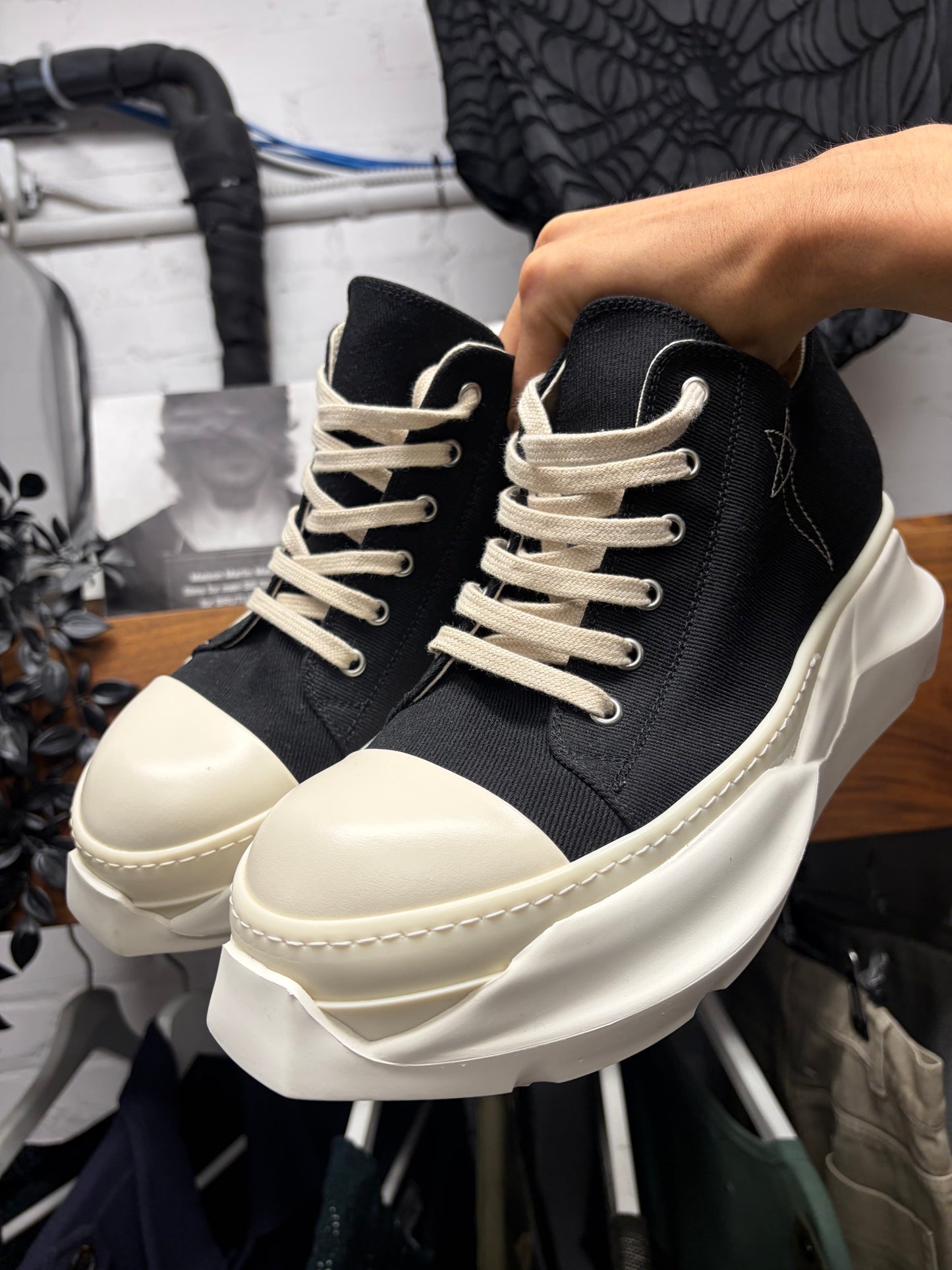 Rick Owens Black Canvas Pentagram ‘Abstact Sole’ Ramones Low Top Sneakers
