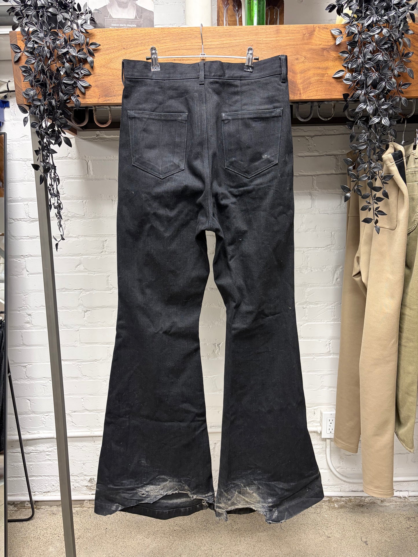 AW2023 Rick Owens ‘Luxor’ Black 16oz Japanese Denim ‘Bolans’ Flared Leg Jeans