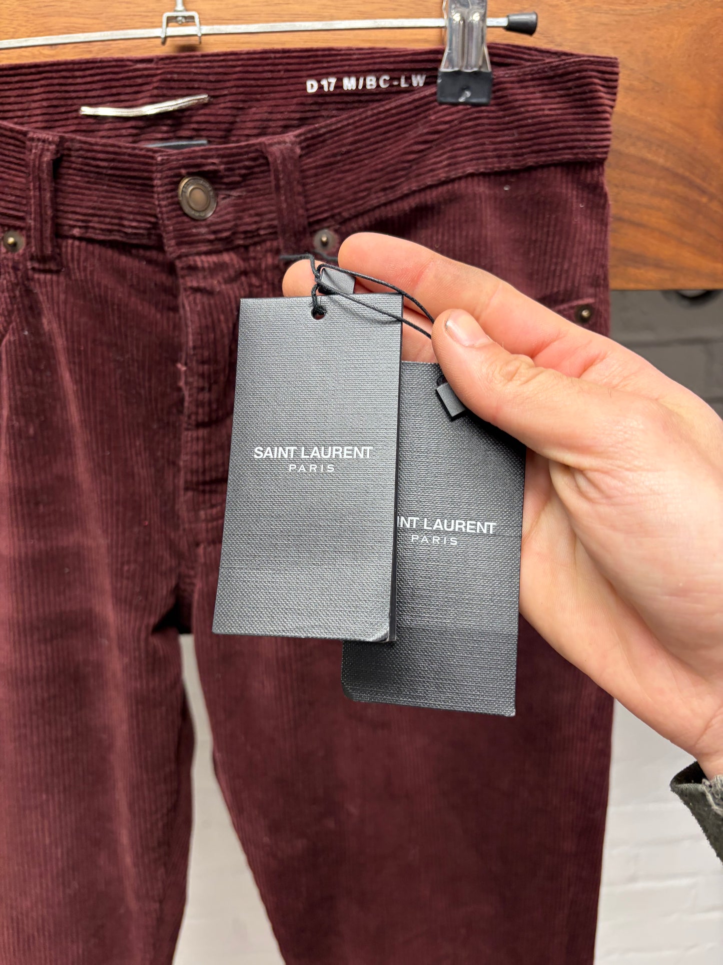 2018 Saint Laurent ‘D17’ Dark Red Corduroy Skinny Jeans