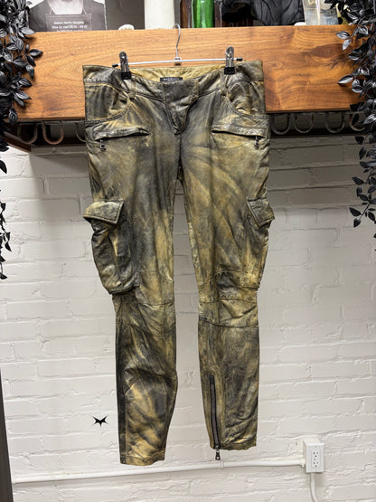 Balmain ‘Oil Spill’ Waxed Leather Biker-Knee Skinny Moto Pants