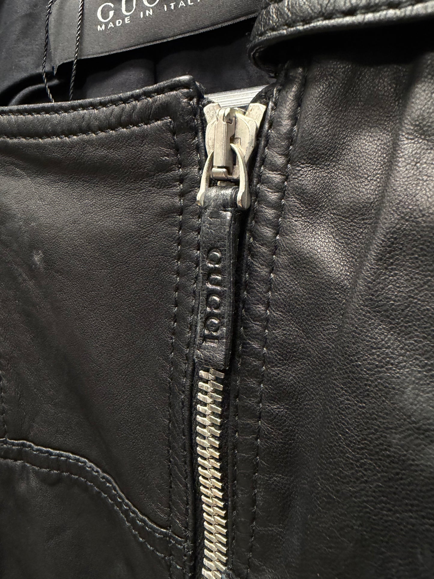 2000s Gucci Lambskin Leather Double Zip Collared Jacket