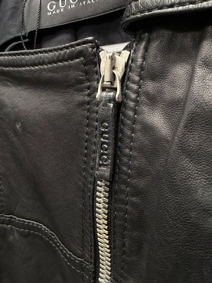 2000s Gucci Lambskin Leather Double Zip Collared Jacket