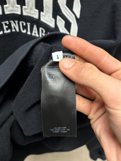 2021 Balenciaga ‘Paris’ Collegiate Logo Black Pullover Hoodie