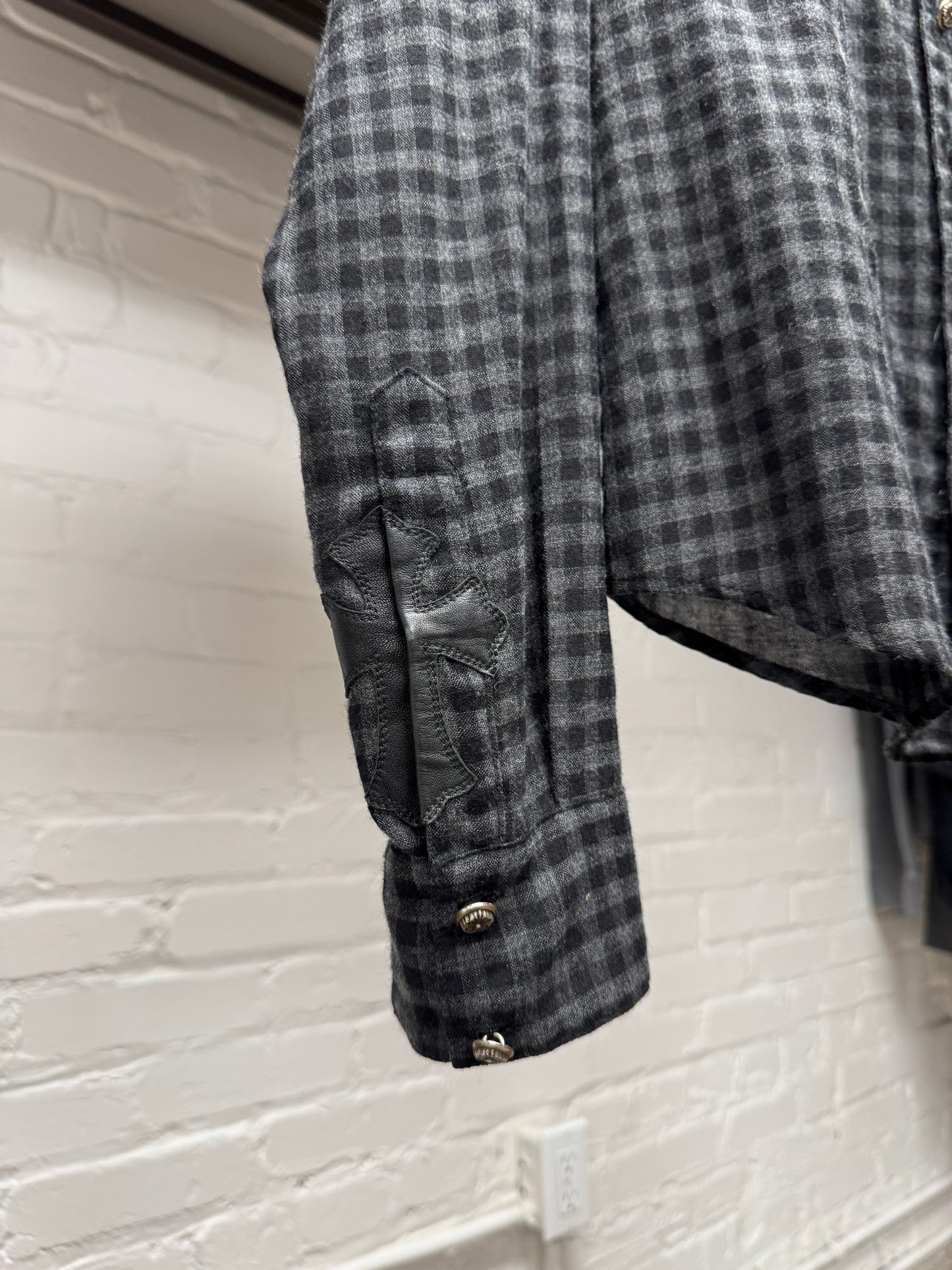 Chrome Hearts Leather Cross Patch ‘Oval Button’ Flannel Shirt