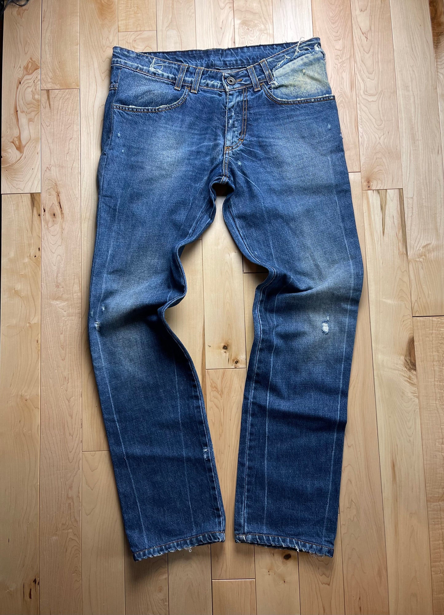 Dirk Bikkembergs Patchwork Washed Blue Bootcut Denim