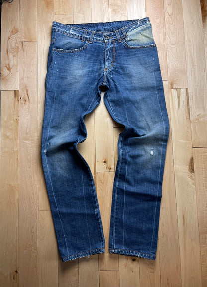 Dirk Bikkembergs Patchwork Washed Blue Bootcut Denim