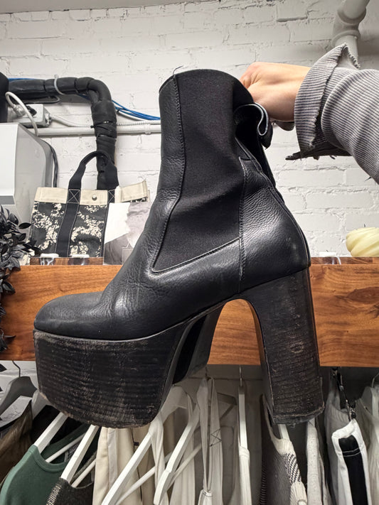 Rick Owens Black Leather ‘Kiss’ Platform Heel Boots