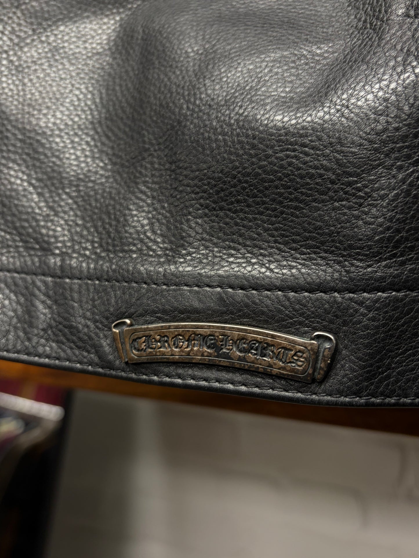 Vintage Chrome Hearts Leather Scroll Logo Biker Skull Cap