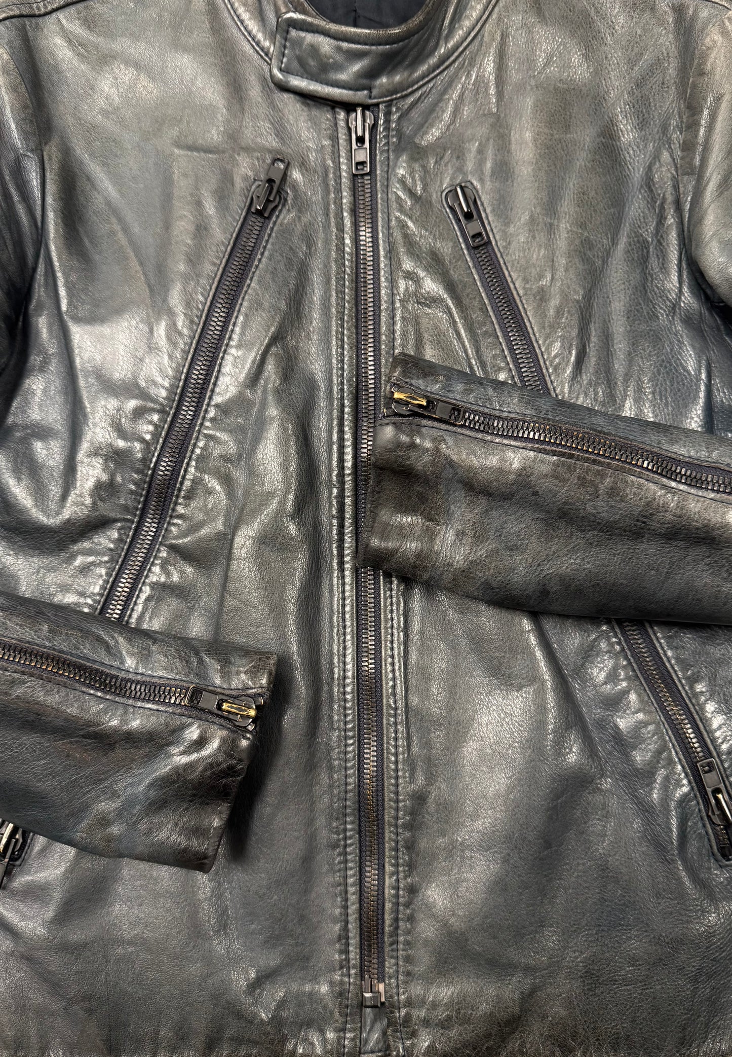 Maison Martin Margiela ‘Faded Blue’ Calf Leather 5-Zip Jacket