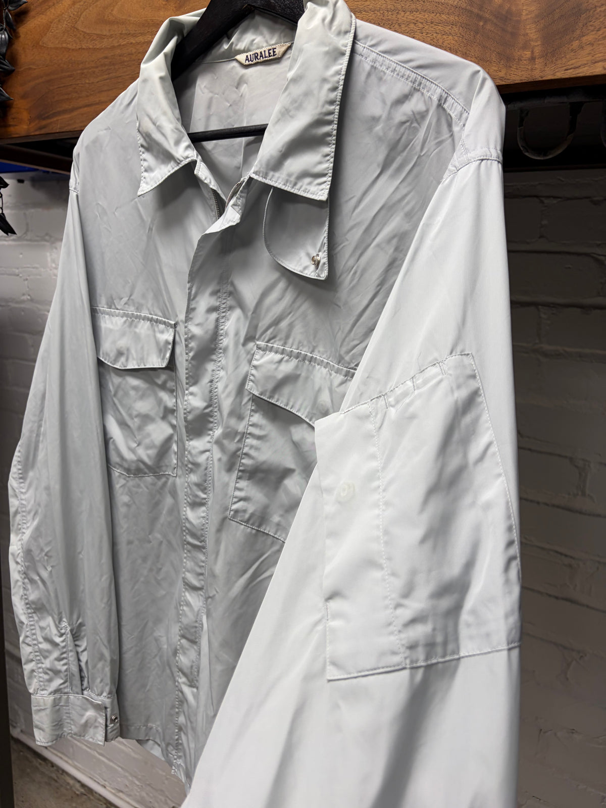 Auralee Light Grey Nylon 'Taffeta' Dual Chest Flap Pocket Windbreaker