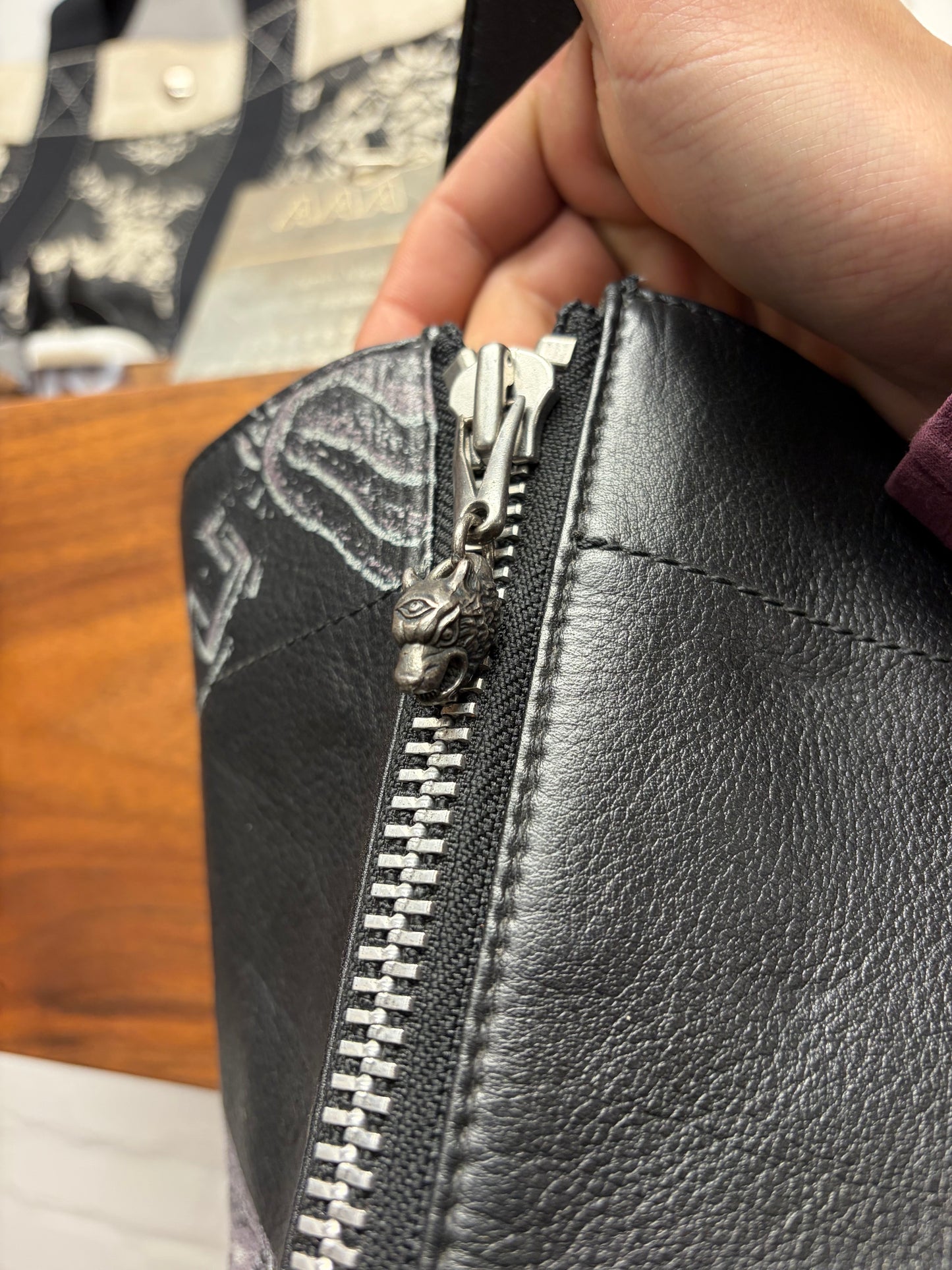 AW2014 Yohji Yamamoto Cowhide ‘Tiger & Chains’ Black Leather Tote Bag