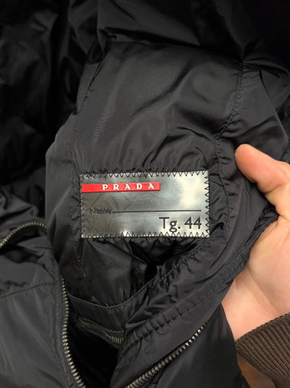 Prada Fur Trim Collar Black Down Padded Coat