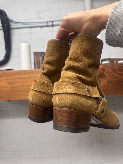 Saint Laurent ‘Wyatt’ Brown Suede Harness Boots