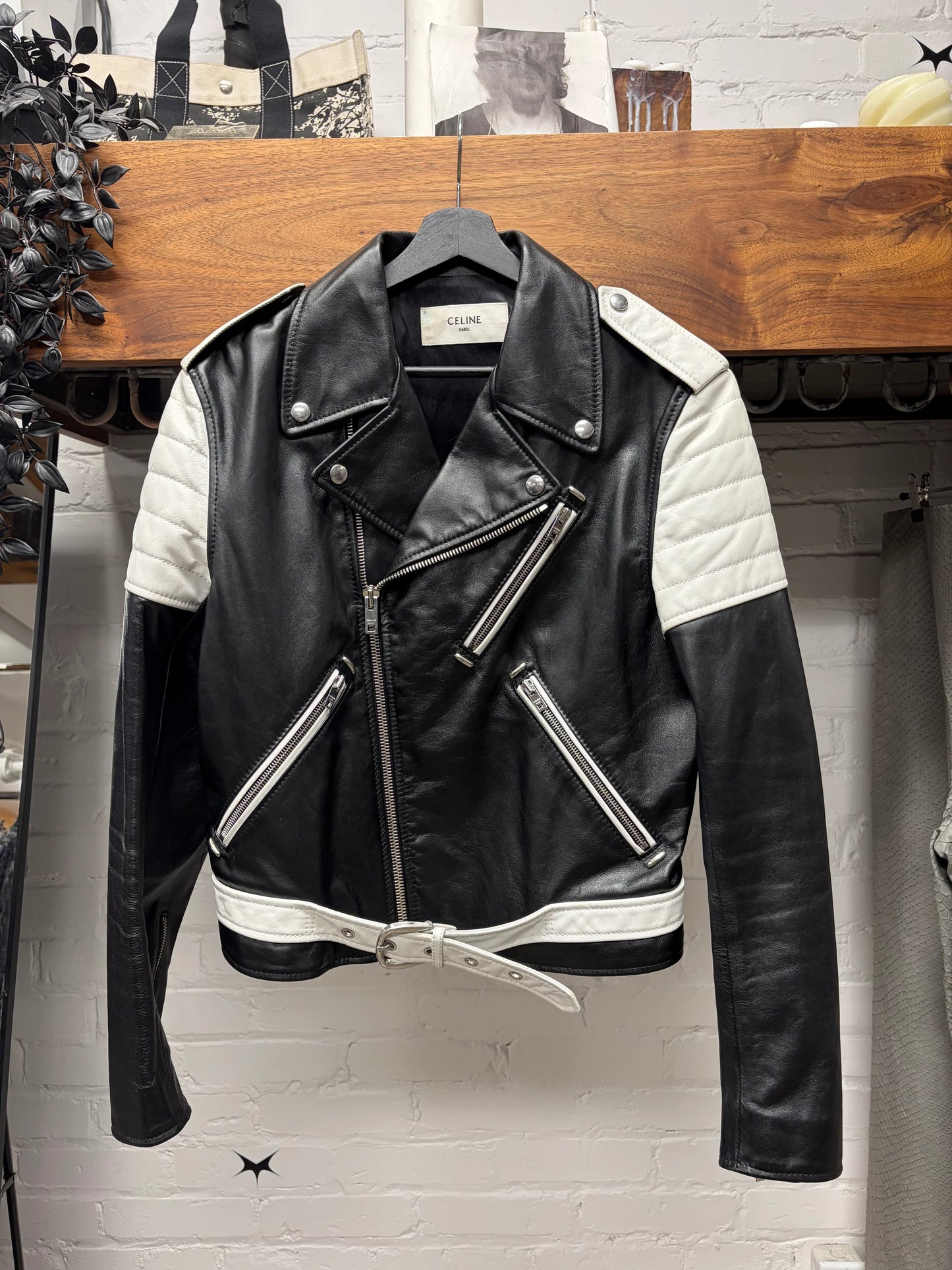 SS2019 Celine by Hedi Slimane Runway Look 13 Padded Calfskin Leather Biker Jacket