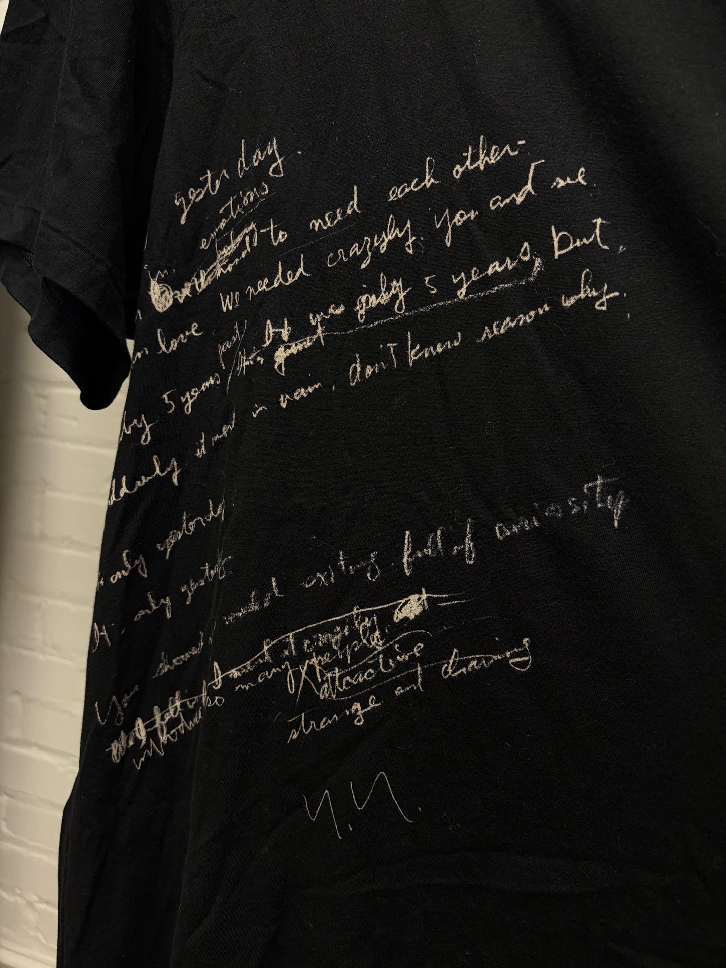 SS2019 Yohji Yamamoto Pour Homme ‘Handwritten Lyrics’ Black Cotton T-Shirt