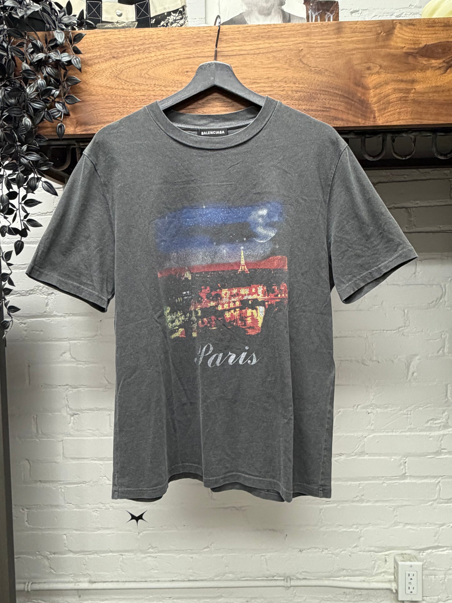 SS2017 Balenciaga ‘Paris Skyline’ Washed Black Cotton Graphic T-Shirt