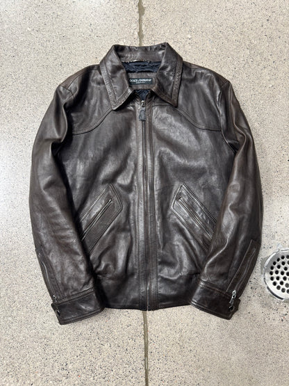 Dolce & Gabbana ‘Western’ Brown Calfskin Leather Jacket