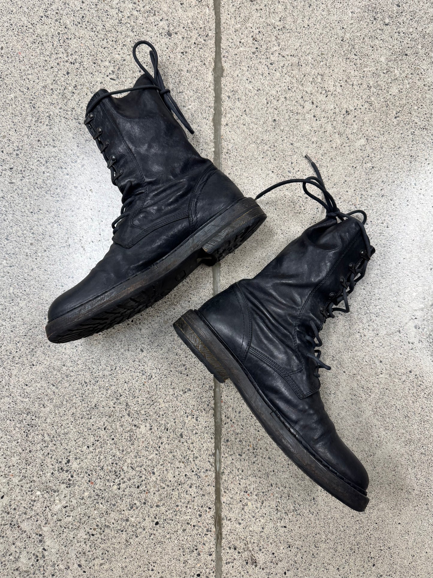 SS2012 Ann Demeulemeester Black Calfskin Leather Combat Boots