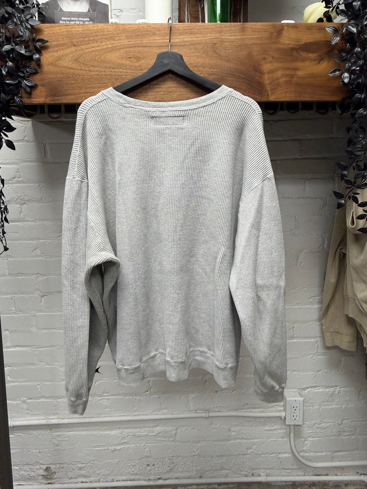 Neighborhood Embroidered Black/White Thermal Cotton Long Sleeve Shirt