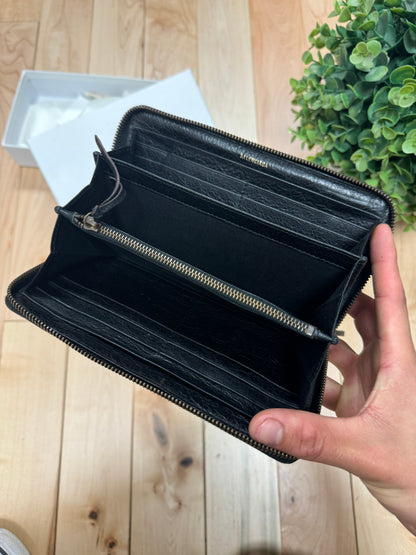 2018 Balenciaga ‘Paris’ Graffiti Logo Black Long Leather Wallet