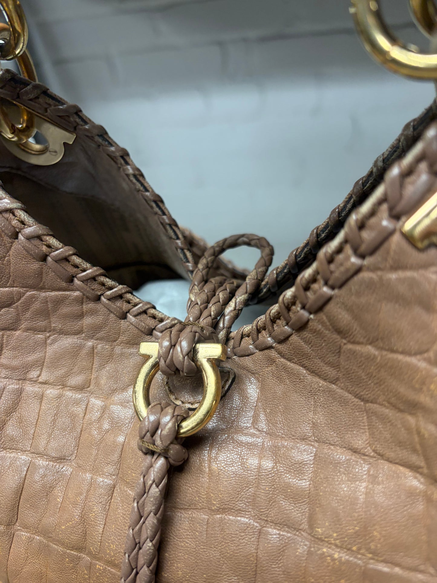 Ferragamo ‘Ganchini’ Woven Leather Shoulder Bag
