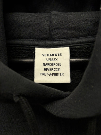 AW2021 Vetements ‘World Tour’ Metal Logo Embroidered Black Pullover Hoodie