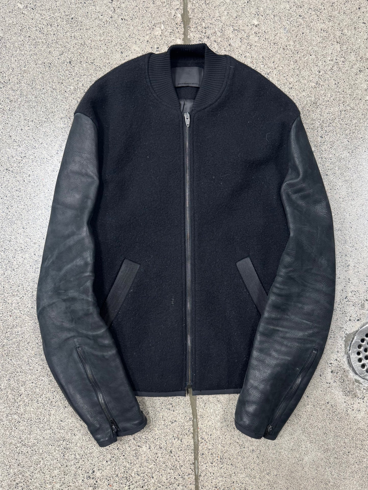 Alexander Wang Black Leather/Wool Hybrid Bomber Jacket