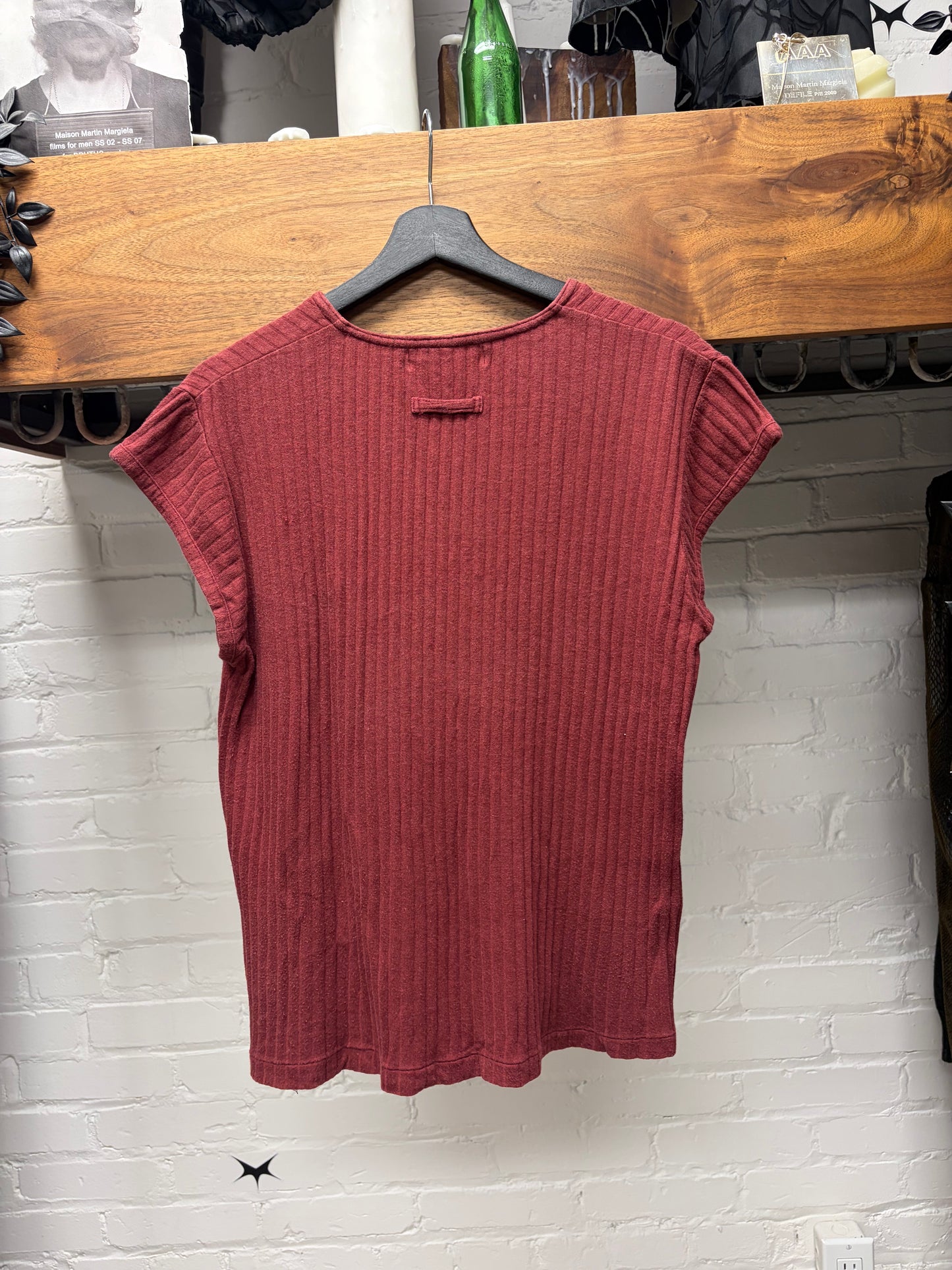 Vintage Jean Paul Gaultier Homme ‘Objet’ Ribbed Red Lace Up Short Sleeve T-Shirt