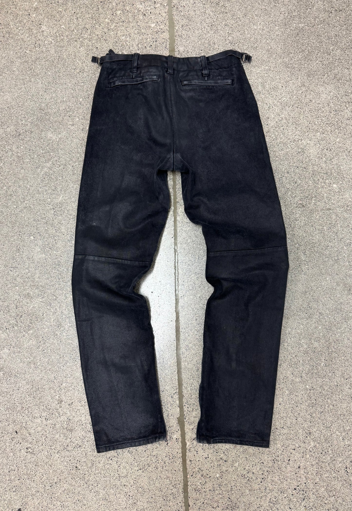 AW1999 Helmut Lang Waxed Black ‘Biker Knee’ Slim Cut Denim