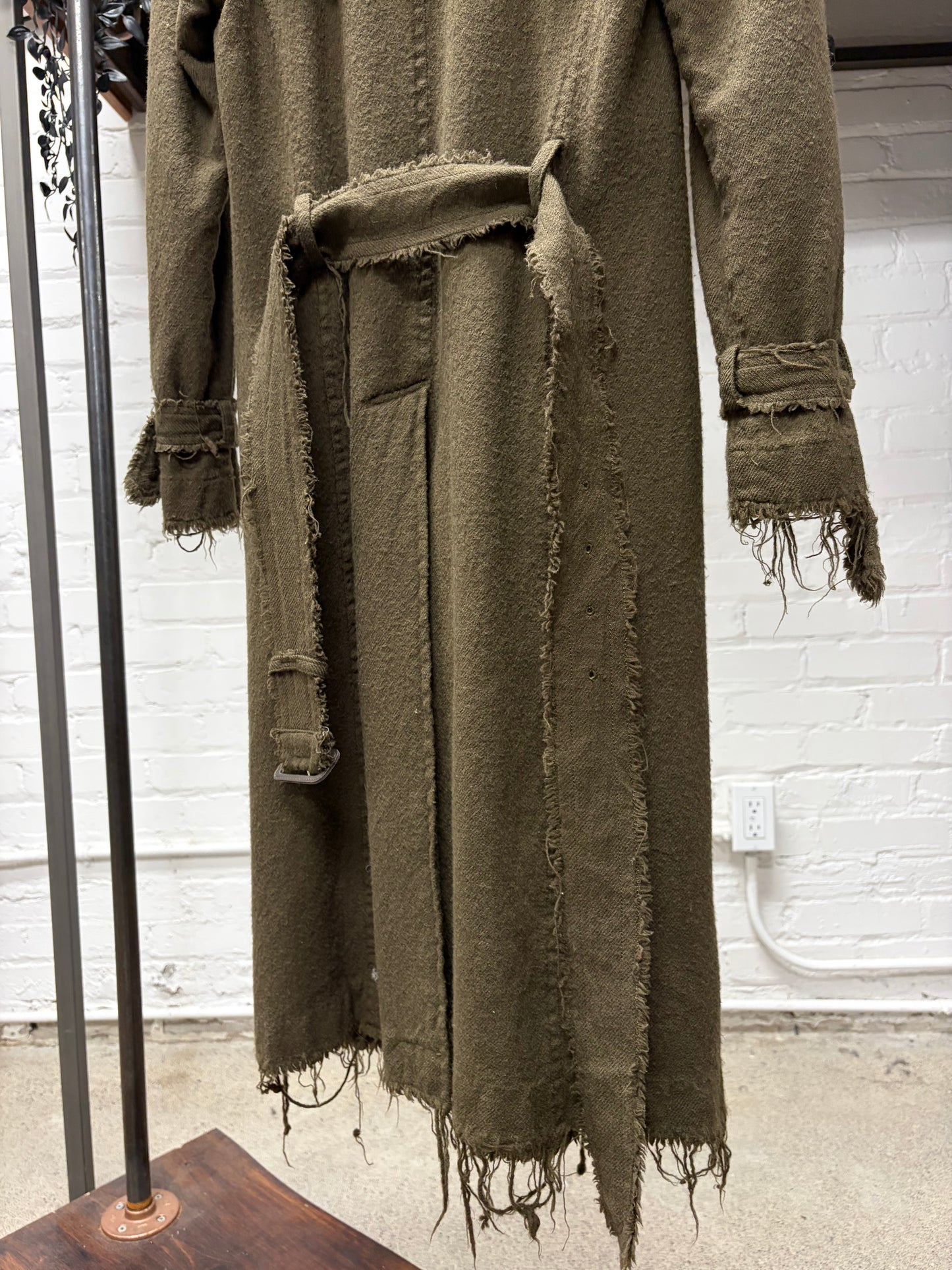 AW2003 Junya Watanabe Distressed Wool Double Breasted Trench Coat