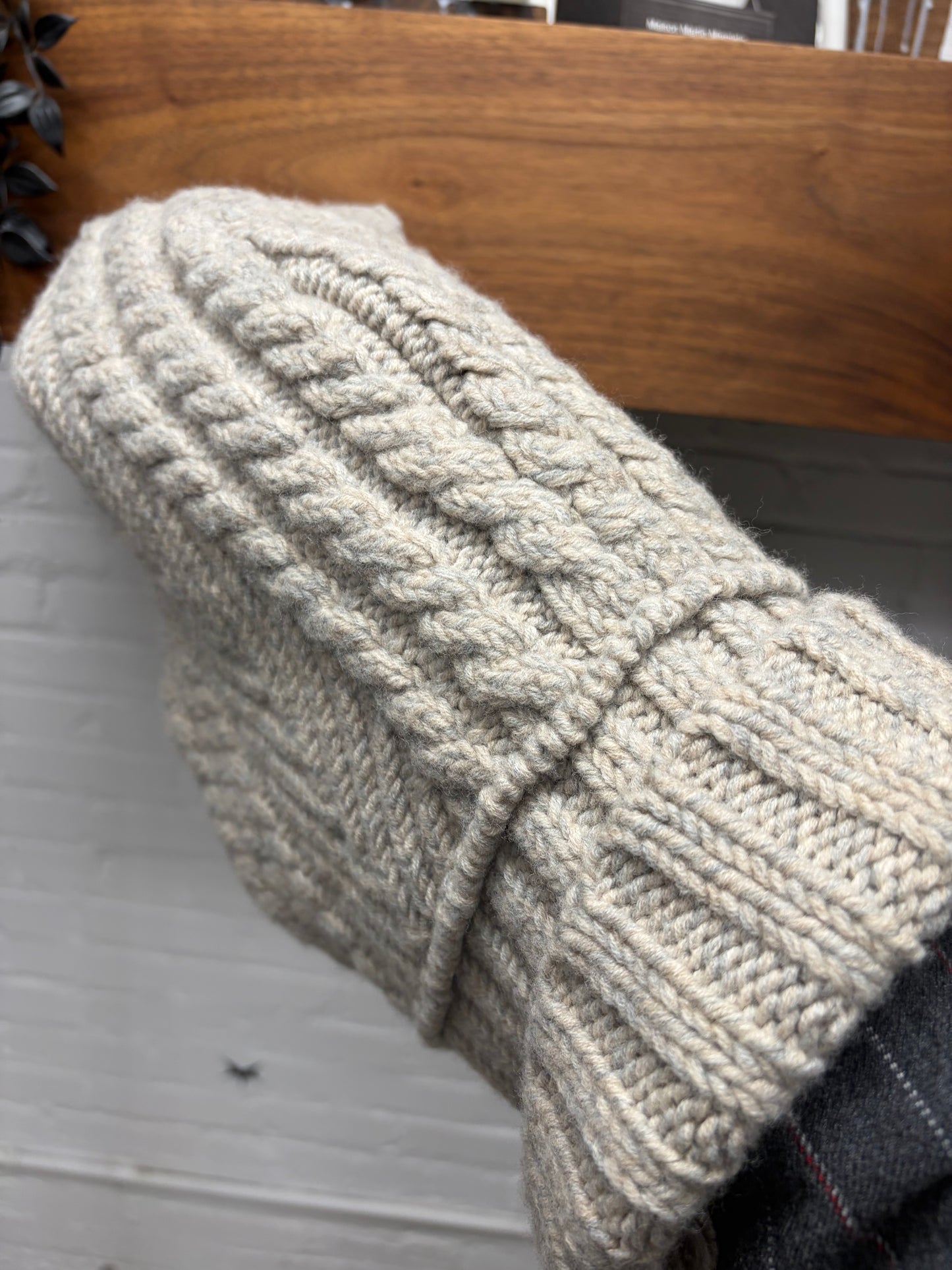 Yohji Yamamoto ‘Y’s’ Grey Cable Knit Wool Hooded Scarf