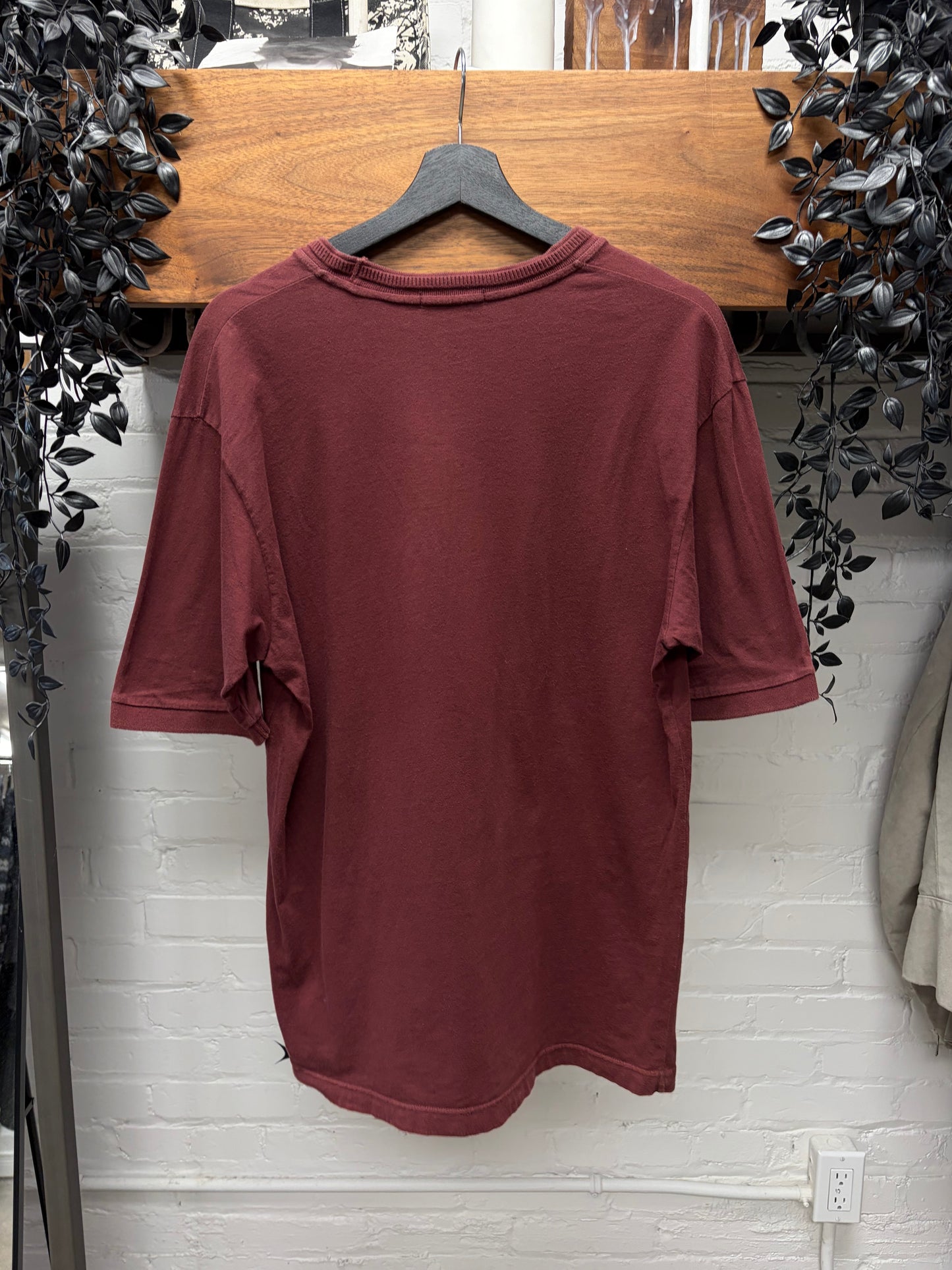 Issey Miyake Burgundy Ribbed Neckline Cotton T-Shirt