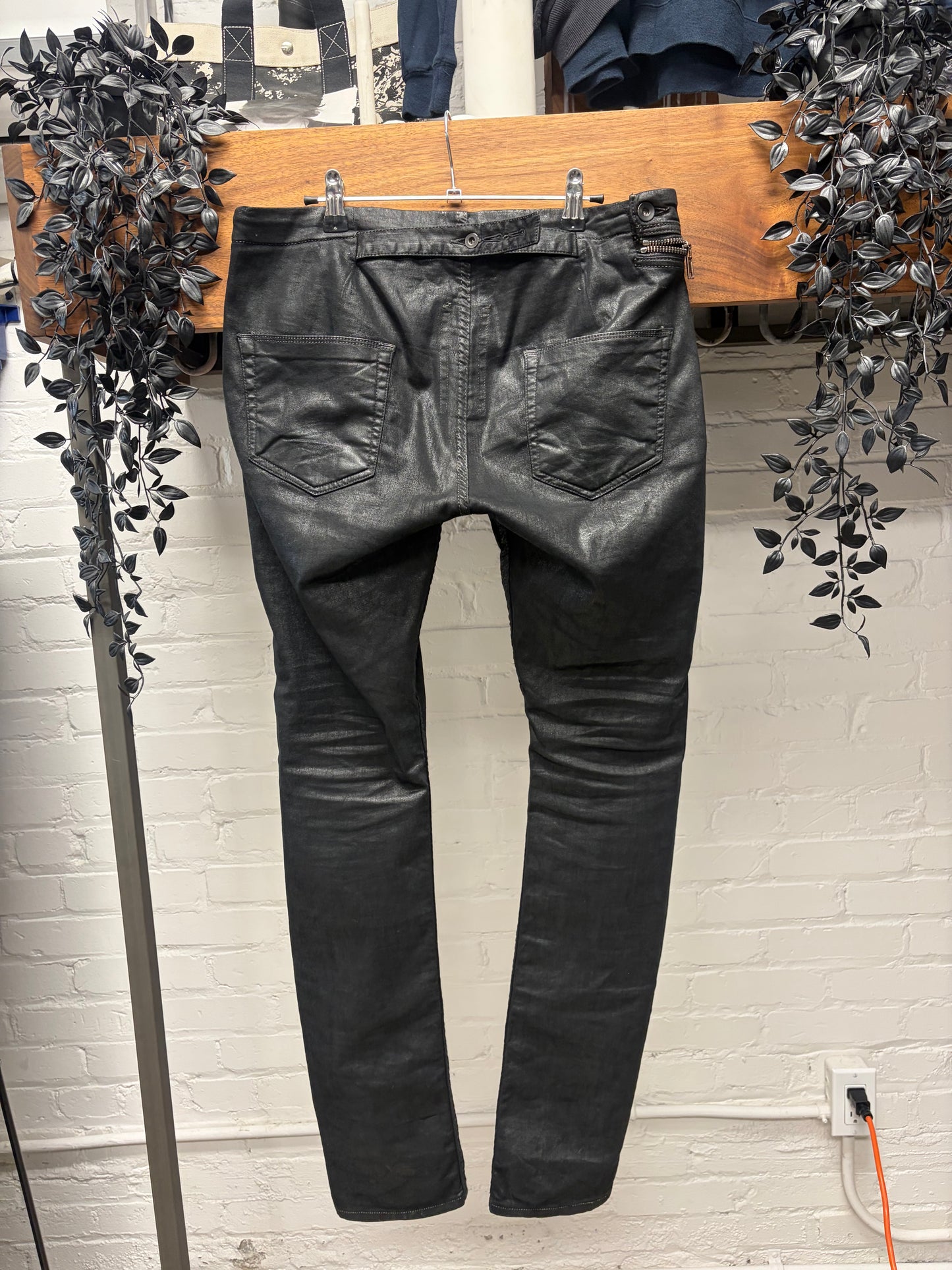 SS2015 Rick Owens Scrub Waxed ‘Aircut’ Black Skinny Jeans