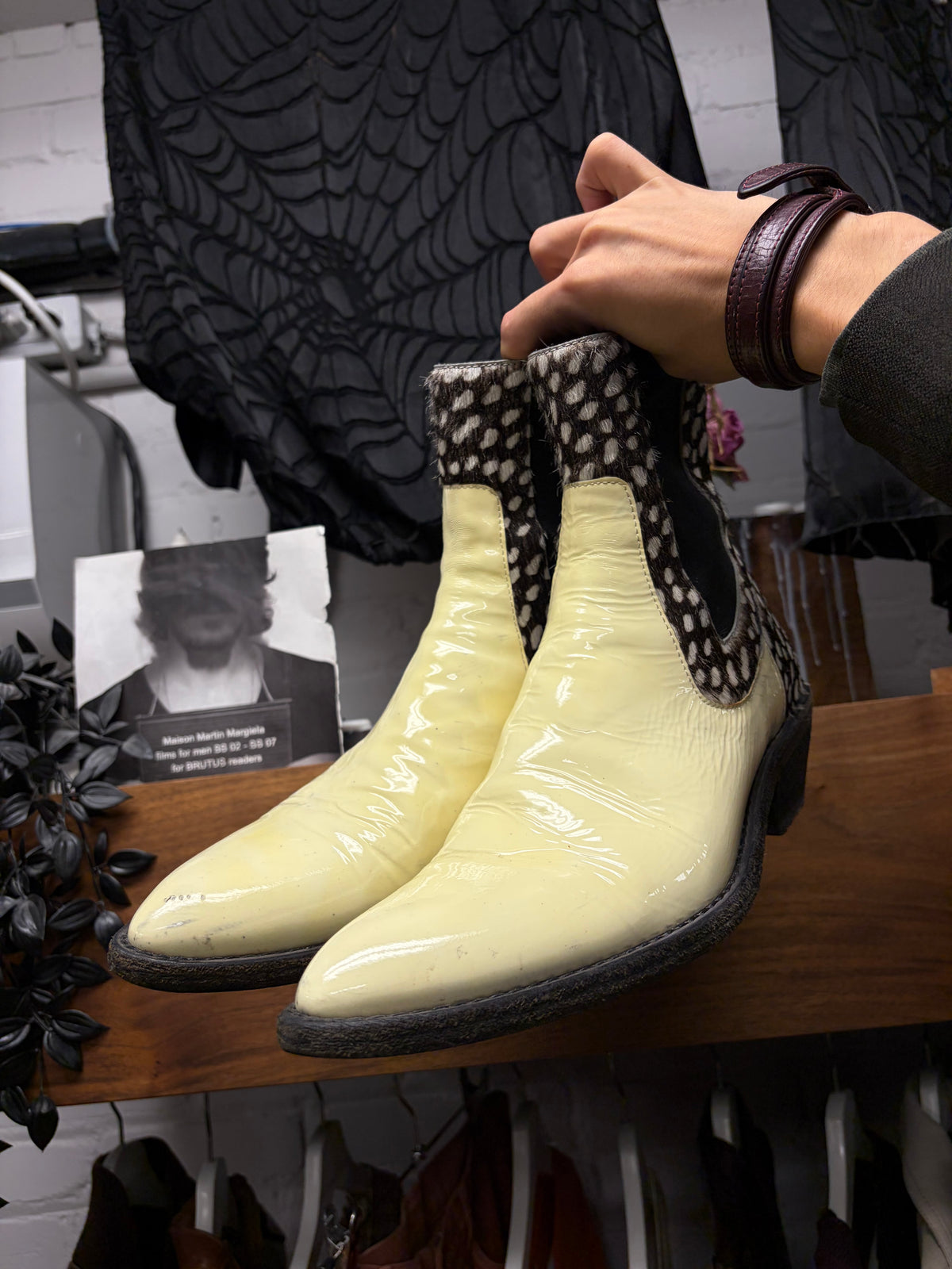 Haider Ackermann Pony Hair ‘Perito Baltoro’ Pointed Toe Patent Leather Chelsea Boots