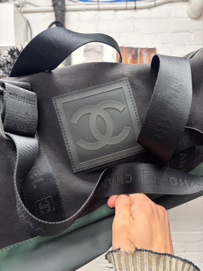 Vintage Chanel Black/Green Canvas Massive Roller Travel Bag