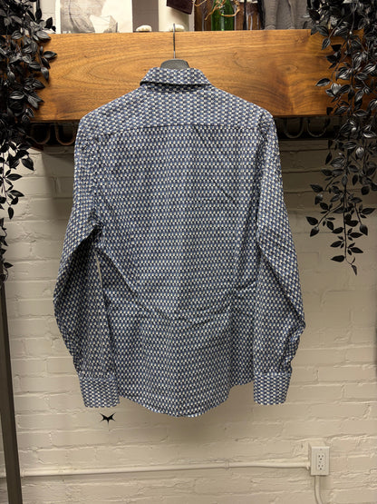 Gucci Blue/White ‘Horseshoe Pattern’ Slim Fit Button Up Shirt